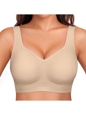 Women's Creamy Beige Wireless Jelly Seamless Bra Full Coverage Push Comfortable